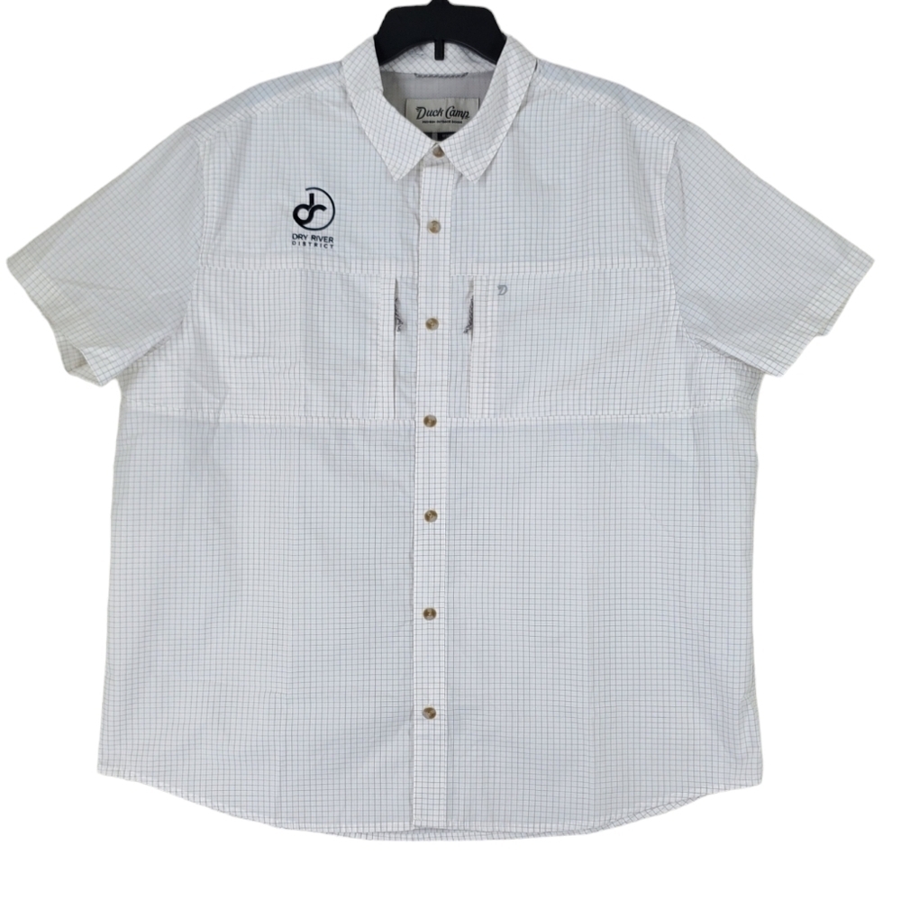 Duck Camp Lightweight Hunting Fishing Shirt Mens 2XL Ivory Gray Check Outdoor SS